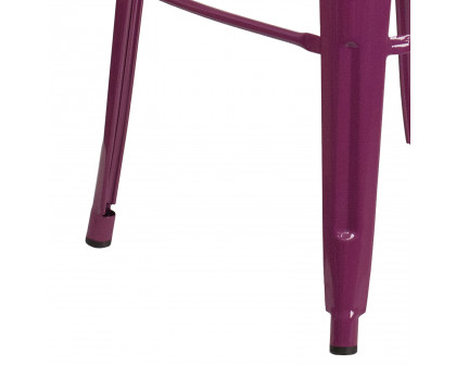 BLNK Cindy Commercial Metal Indoor-Outdoor Bar Stool with Back - Purple