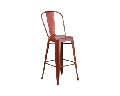 BLNK Cindy Commercial Metal Distressed Indoor-Outdoor Bar Stool with Back - Kelly Red