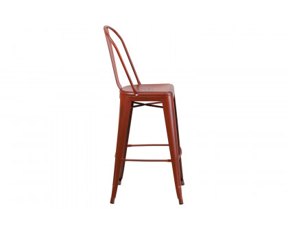 BLNK Cindy Commercial Metal Distressed Indoor-Outdoor Bar Stool with Back - Kelly Red