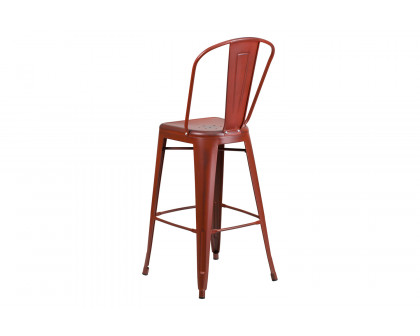 BLNK Cindy Commercial Metal Distressed Indoor-Outdoor Bar Stool with Back - Kelly Red