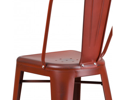 BLNK Cindy Commercial Metal Distressed Indoor-Outdoor Bar Stool with Back - Kelly Red