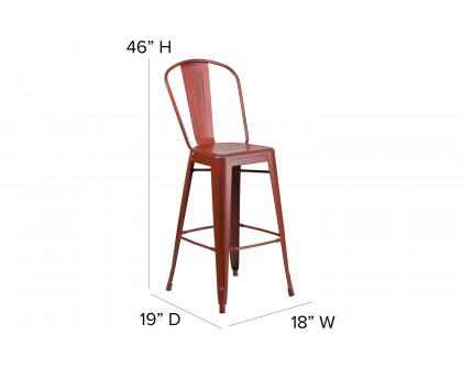 BLNK Cindy Commercial Metal Distressed Indoor-Outdoor Bar Stool with Back - Kelly Red