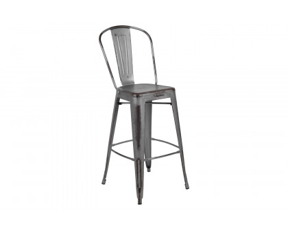 BLNK Cindy Commercial Metal Distressed Indoor-Outdoor Bar Stool with Back - Silver/Gray