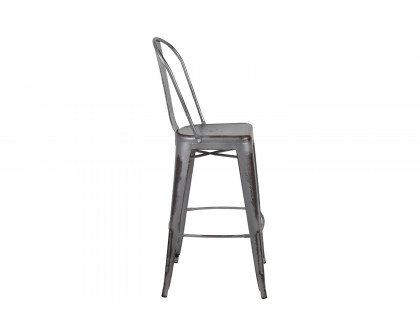 BLNK Cindy Commercial Metal Distressed Indoor-Outdoor Bar Stool with Back - Silver/Gray