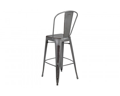 BLNK Cindy Commercial Metal Distressed Indoor-Outdoor Bar Stool with Back - Silver/Gray