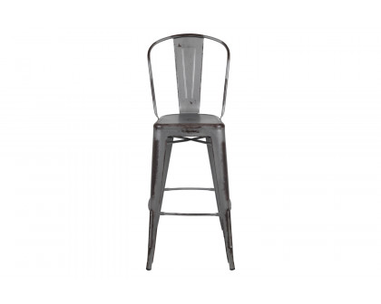 BLNK Cindy Commercial Metal Distressed Indoor-Outdoor Bar Stool with Back - Silver/Gray