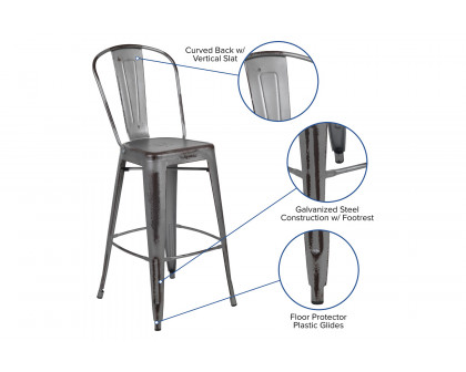 BLNK Cindy Commercial Metal Distressed Indoor-Outdoor Bar Stool with Back - Silver/Gray