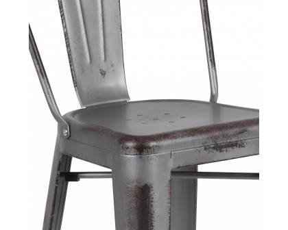 BLNK Cindy Commercial Metal Distressed Indoor-Outdoor Bar Stool with Back - Silver/Gray