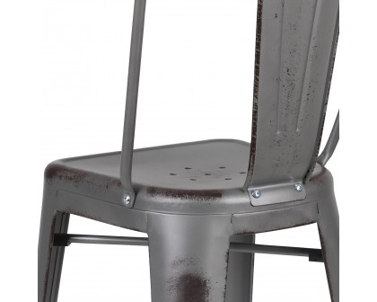 BLNK Cindy Commercial Metal Distressed Indoor-Outdoor Bar Stool with Back - Silver/Gray