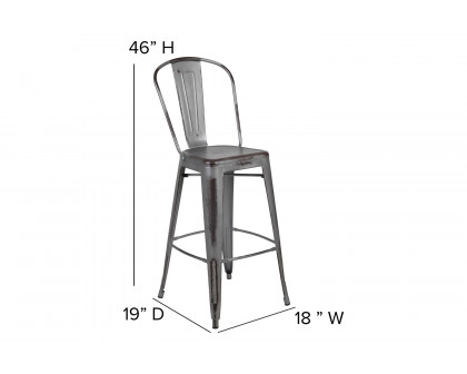 BLNK Cindy Commercial Metal Distressed Indoor-Outdoor Bar Stool with Back - Silver/Gray