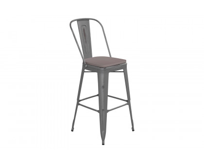 BLNK™ Carly Commercial Metal Indoor-Outdoor Bar Stool with Back with Poly Resin Wood Seat - Silver Gray/Gray