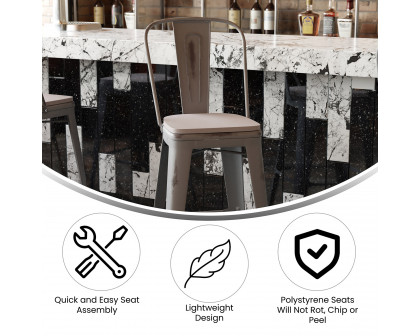 BLNK™ Carly Commercial Metal Indoor-Outdoor Bar Stool with Back with Poly Resin Wood Seat - Silver Gray/Gray