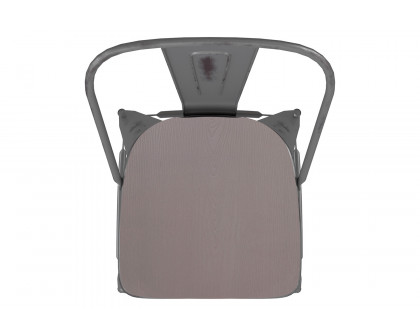 BLNK™ Carly Commercial Metal Indoor-Outdoor Bar Stool with Back with Poly Resin Wood Seat - Silver Gray/Gray