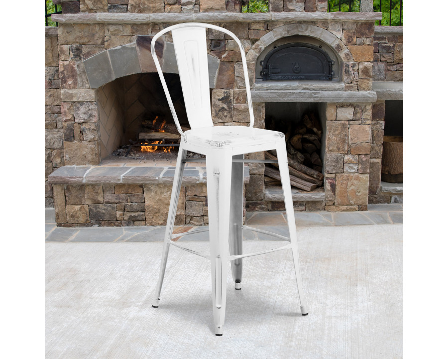 BLNK Cindy Commercial Metal Distressed Indoor-Outdoor Bar Stool with Back