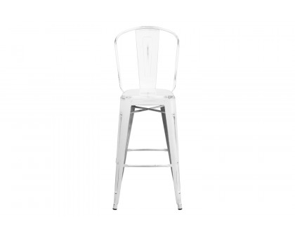 BLNK™ Cindy Commercial Metal Distressed Indoor-Outdoor Bar Stool with Back - White