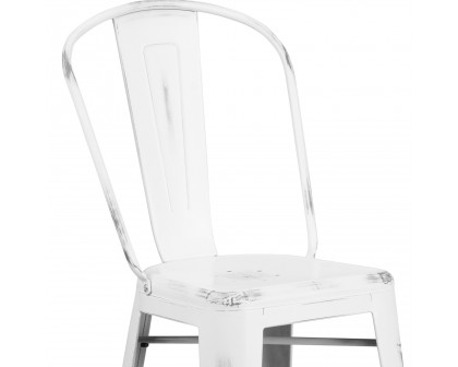 BLNK™ Cindy Commercial Metal Distressed Indoor-Outdoor Bar Stool with Back - White