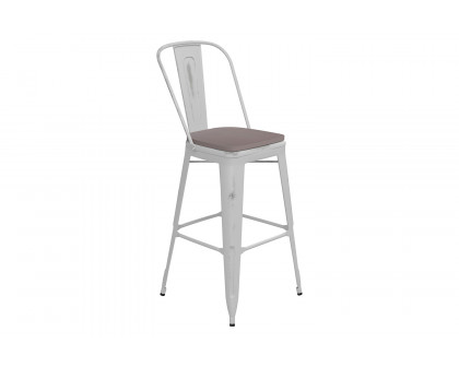 BLNK™ Carly Commercial Metal Indoor-Outdoor Bar Stool with Back with Poly Resin Wood Seat - White/Gray