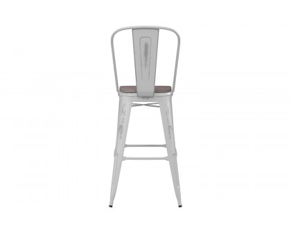 BLNK™ Carly Commercial Metal Indoor-Outdoor Bar Stool with Back with Poly Resin Wood Seat - White/Gray