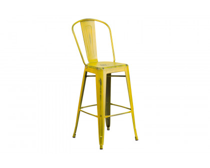 BLNK™ Cindy Commercial Metal Distressed Indoor-Outdoor Bar Stool with Back - Yellow