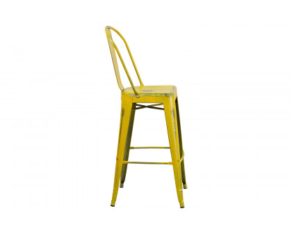 BLNK™ Cindy Commercial Metal Distressed Indoor-Outdoor Bar Stool with Back - Yellow