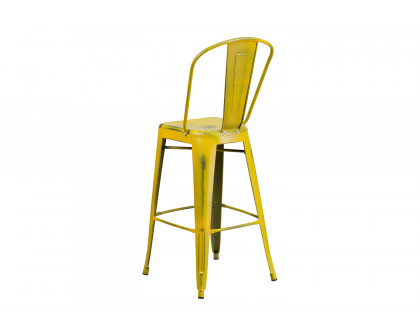 BLNK™ Cindy Commercial Metal Distressed Indoor-Outdoor Bar Stool with Back - Yellow