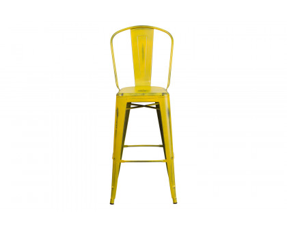 BLNK™ Cindy Commercial Metal Distressed Indoor-Outdoor Bar Stool with Back - Yellow