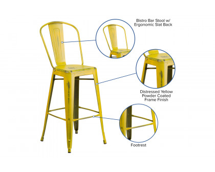 BLNK™ Cindy Commercial Metal Distressed Indoor-Outdoor Bar Stool with Back - Yellow