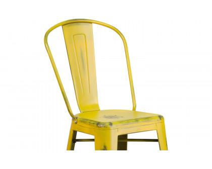 BLNK™ Cindy Commercial Metal Distressed Indoor-Outdoor Bar Stool with Back - Yellow