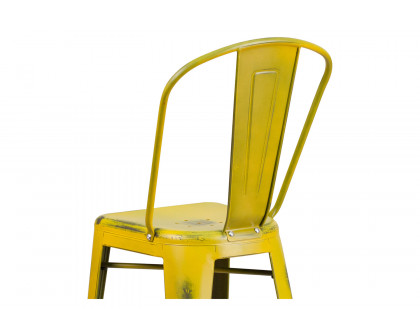 BLNK™ Cindy Commercial Metal Distressed Indoor-Outdoor Bar Stool with Back - Yellow