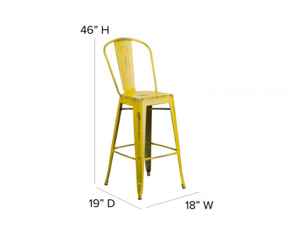 BLNK™ Cindy Commercial Metal Distressed Indoor-Outdoor Bar Stool with Back - Yellow