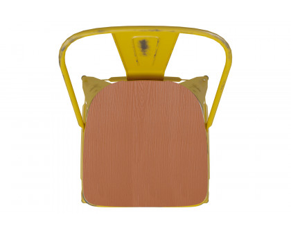 BLNK Carly Commercial Metal Indoor-Outdoor Bar Stool with Back with Poly Resin Wood Seat - Yellow/Teak