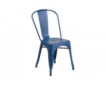 BLNK Tenley Commercial Metal Distressed Indoor-Outdoor Stackable Chair - Antique Blue