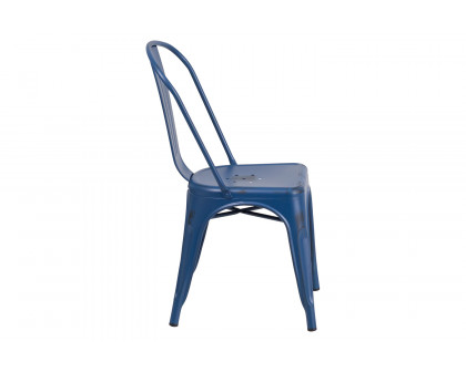 BLNK Tenley Commercial Metal Distressed Indoor-Outdoor Stackable Chair - Antique Blue