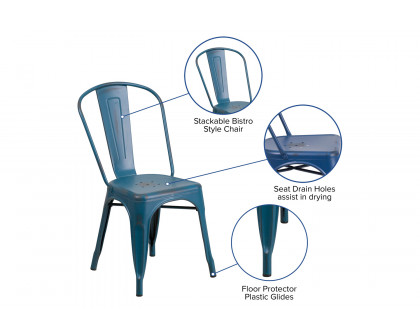 BLNK Tenley Commercial Metal Distressed Indoor-Outdoor Stackable Chair - Antique Blue