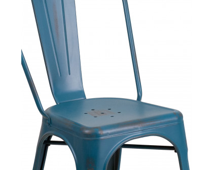 BLNK Tenley Commercial Metal Distressed Indoor-Outdoor Stackable Chair - Antique Blue