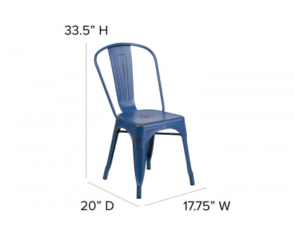 BLNK Tenley Commercial Metal Distressed Indoor-Outdoor Stackable Chair - Antique Blue