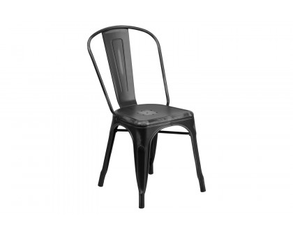 BLNK™ Tenley Commercial Metal Distressed Indoor-Outdoor Stackable Chair - Black