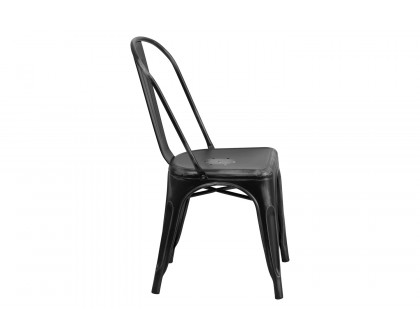 BLNK™ Tenley Commercial Metal Distressed Indoor-Outdoor Stackable Chair - Black