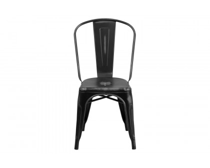 BLNK™ Tenley Commercial Metal Distressed Indoor-Outdoor Stackable Chair - Black