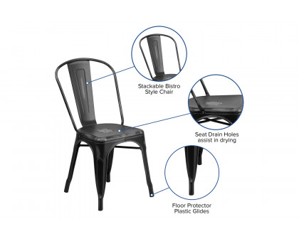 BLNK™ Tenley Commercial Metal Distressed Indoor-Outdoor Stackable Chair - Black