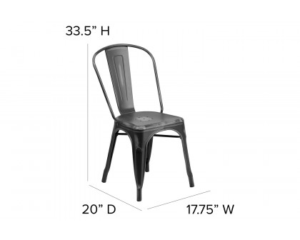 BLNK™ Tenley Commercial Metal Distressed Indoor-Outdoor Stackable Chair - Black