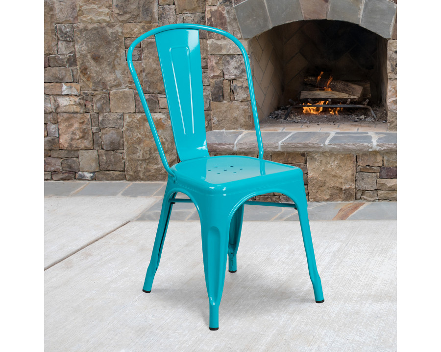 BLNK Tenley Commercial Metal Indoor-Outdoor Stackable Chair - Crystal Teal/Blue