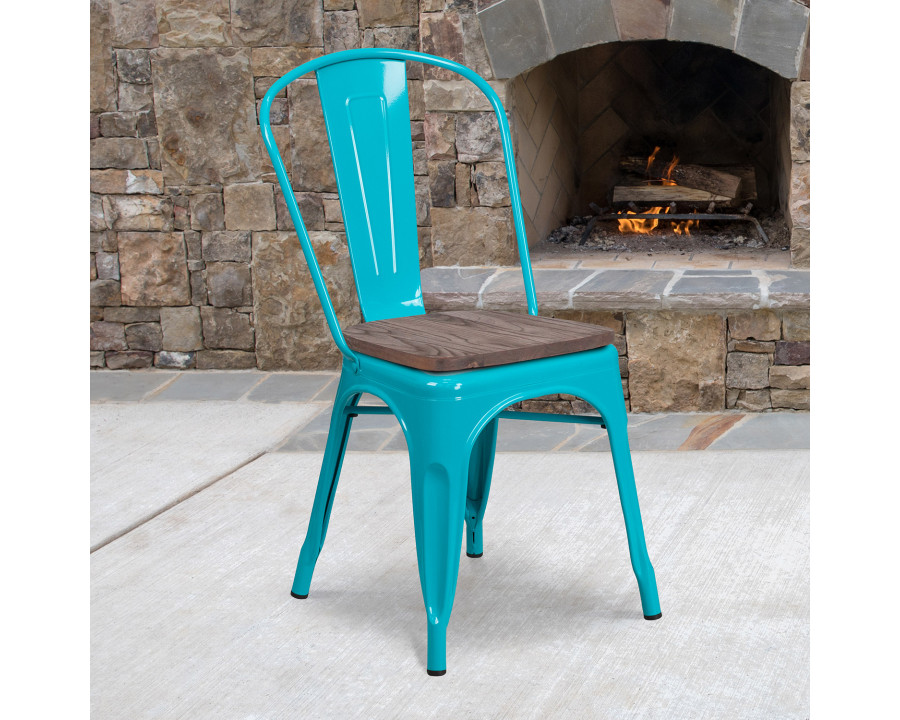 BLNK Tenley Metal Stackable Chair with Wood Seat - Crystal Teal/Blue