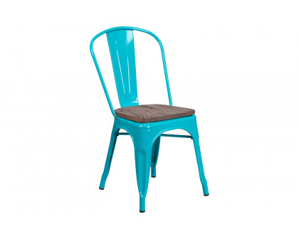 BLNK Tenley Metal Stackable Chair with Wood Seat - Crystal Teal/Blue