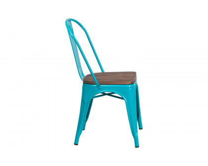 BLNK Tenley Metal Stackable Chair with Wood Seat - Crystal Teal/Blue