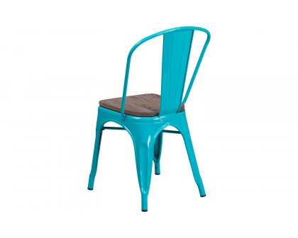 BLNK Tenley Metal Stackable Chair with Wood Seat - Crystal Teal/Blue