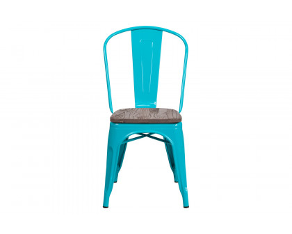 BLNK Tenley Metal Stackable Chair with Wood Seat - Crystal Teal/Blue