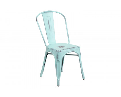 BLNK™ Tenley Commercial Metal Distressed Indoor-Outdoor Stackable Chair - Green/Blue