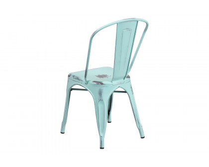 BLNK™ Tenley Commercial Metal Distressed Indoor-Outdoor Stackable Chair - Green/Blue