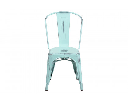 BLNK™ Tenley Commercial Metal Distressed Indoor-Outdoor Stackable Chair - Green/Blue